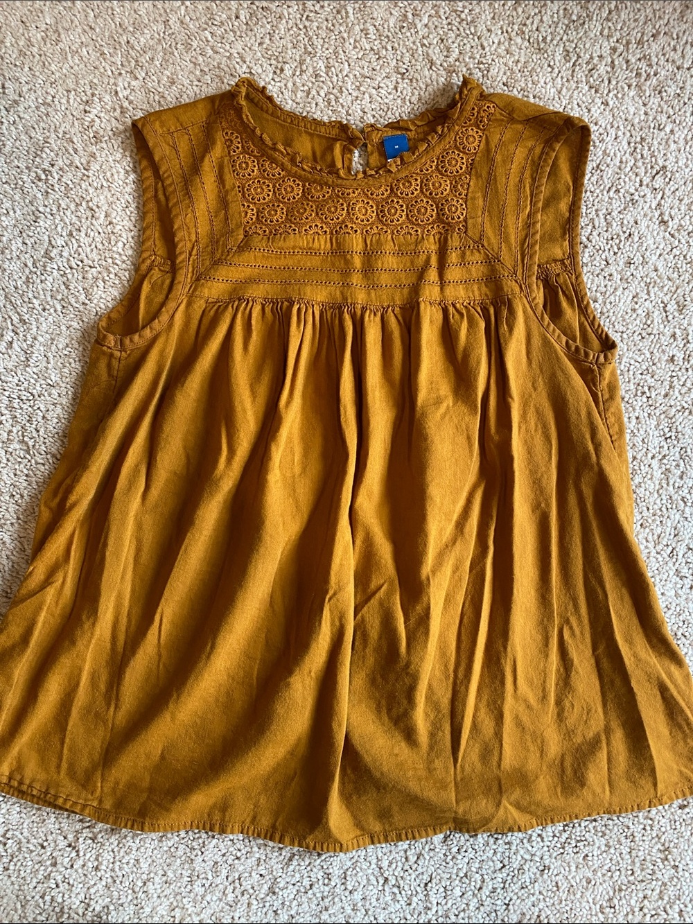 Old Navy Mustard Yellow Sleeveless Crochet Yoke Blouse